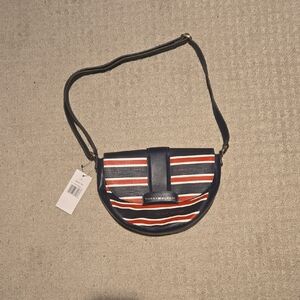 Brand New Tommy Hilfiger Red and Navy Striped Crossbody Bag